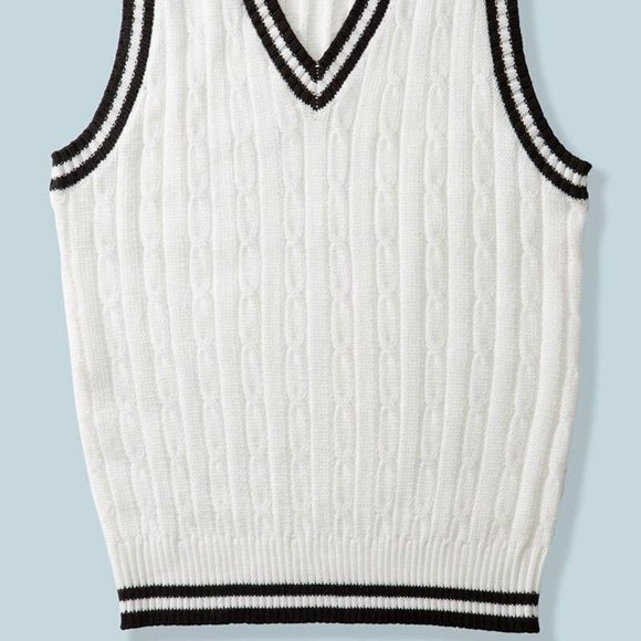 Love Tree Cable Knit Strip Trim Sweater Vest (Ivory) - Picture 2 of 5